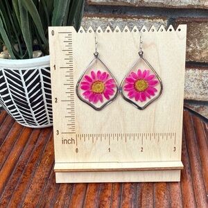 Silver Pressed Flower Earrings | Teardrop Resin Floral Dangles